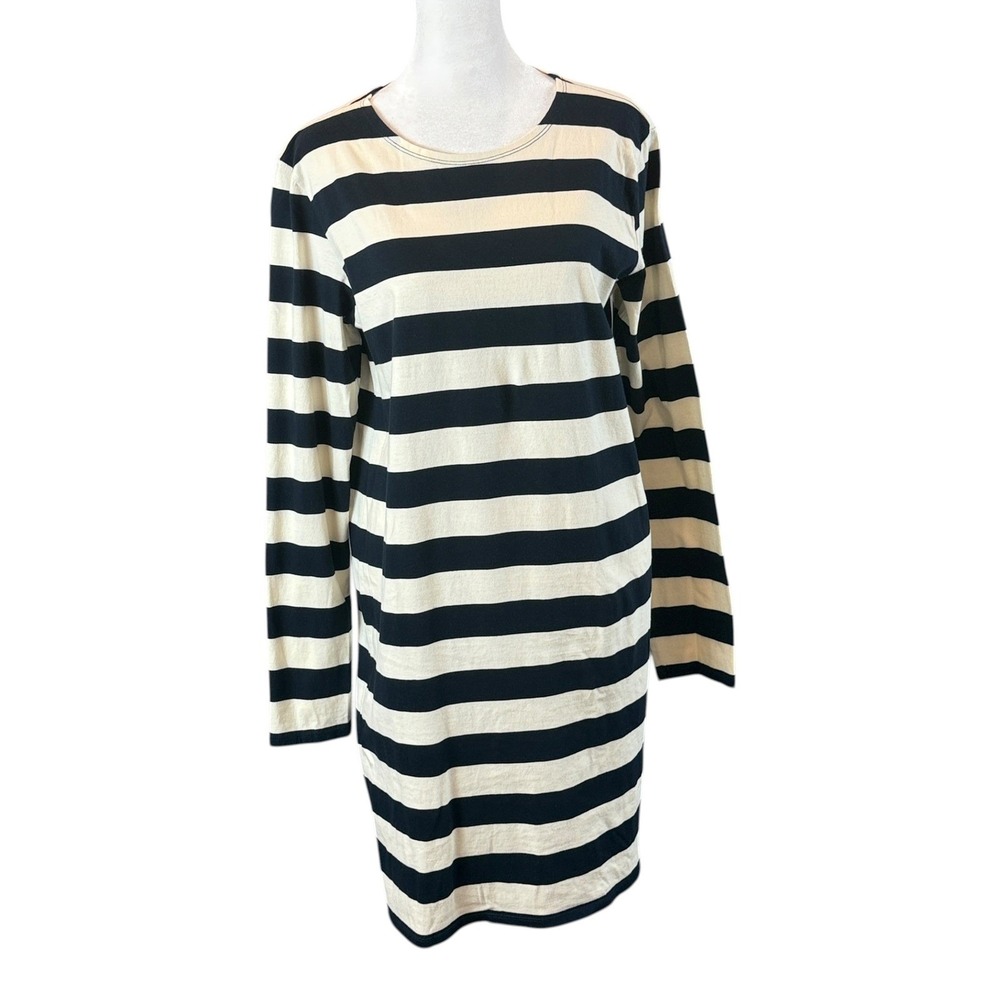 Kule T-Shirt Dress Womens Medium Navy Cream Stripe Organic Cotton Mini Nautical
